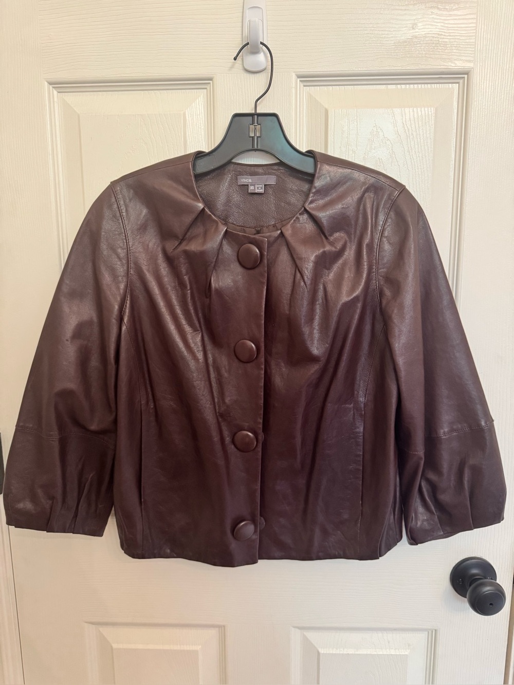 Vince XS Dark Brown Leather Snap Front Biker Style Jacket 3/4 Sleeves